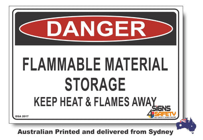 Danger Flammable Material Storage, Keep Heat & Flames Away Sign