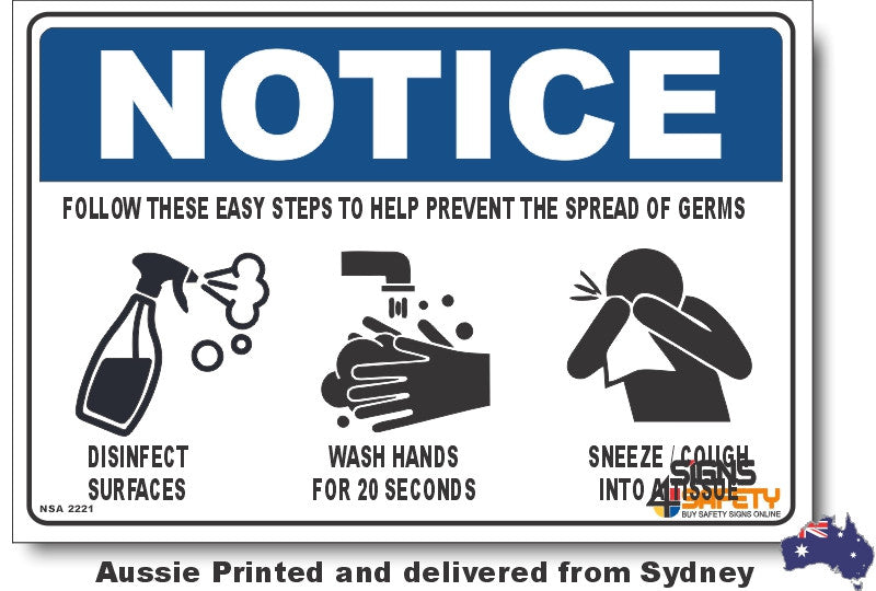 Notice - Prevent The Spread Of Germs Sign