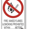 Fire, Naked Flames, Smoking Prohibited Within ... Meters Sign