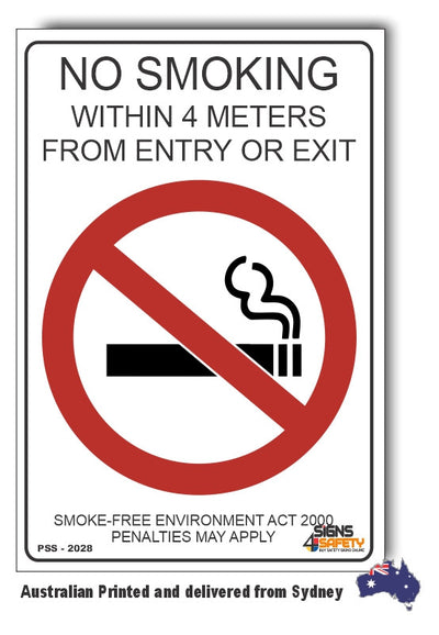 No Smoking Within 4 Meters From Entry Or Exit Sign