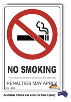 No Smoking, Penalties May Apply, Tabacco Products Control Act 2006 (WA) Sign