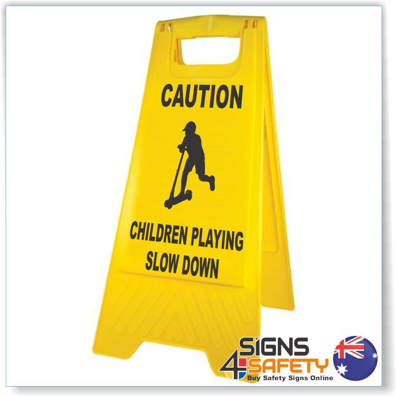 Caution Children Playing Slow Down "A" Frame Sign