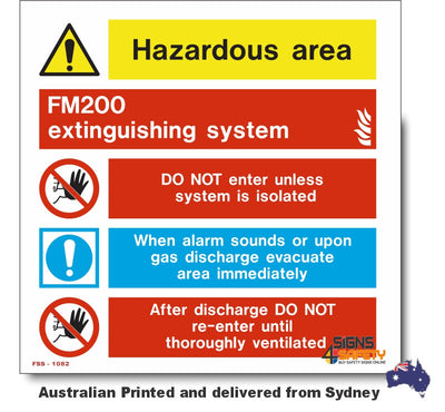 FM200 Extinguishing - Suppression System Hazardous Area Sign