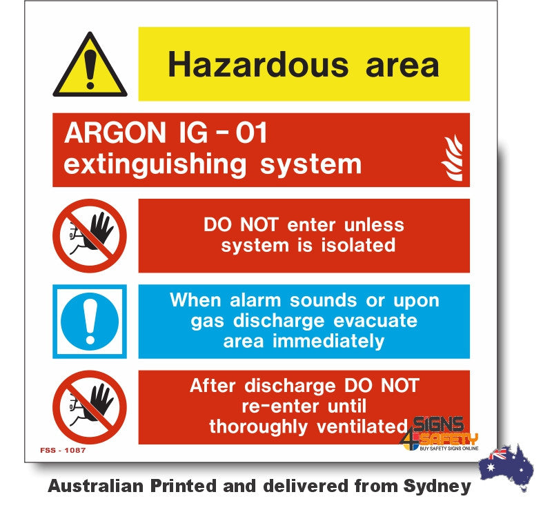 Argon IG-01 Extinguishing - Suppression System Hazardous Area Sign