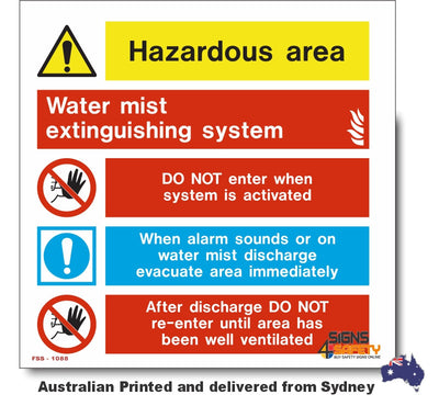 Water Mist Extinguishing - Suppression System Hazardous Area Sign