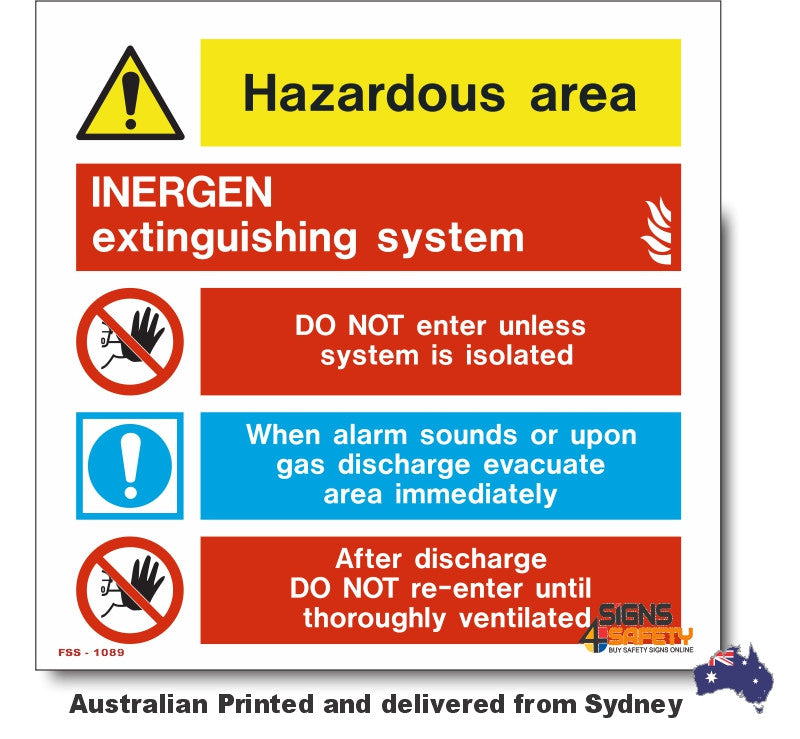 Inergen Extinguishing - Suppression System Hazardous Area Sign