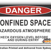 Danger Confined Space, Check Oxygen Level Sign