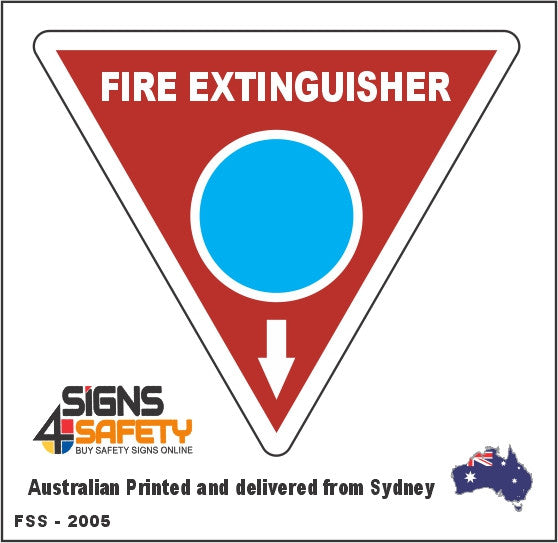 Foam Spray Fire Extinguisher - Arrow Down - Blue Fire Marker Sign