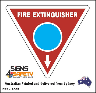 Foam Spray Fire Extinguisher - Arrow Down - Blue Fire Marker Sign
