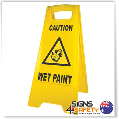 Caution Wet Paint Floor Sign / Stand Yellow Polypropylene
