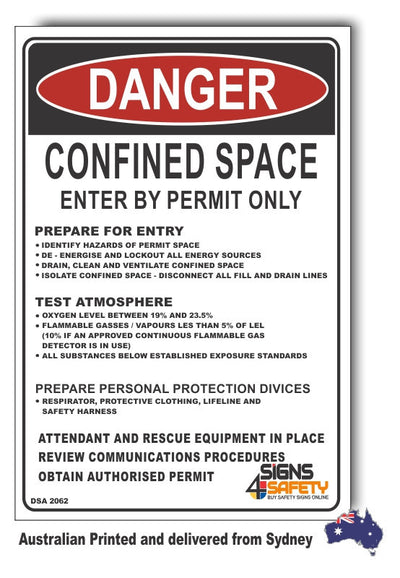 Danger Confined Space, Prepare For Entry Sign