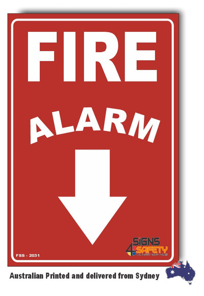 Fire Alarm Arrow Down Curved Sign