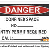 Danger Confined Space, No:.......Entry Permit Required Call: ........Sign