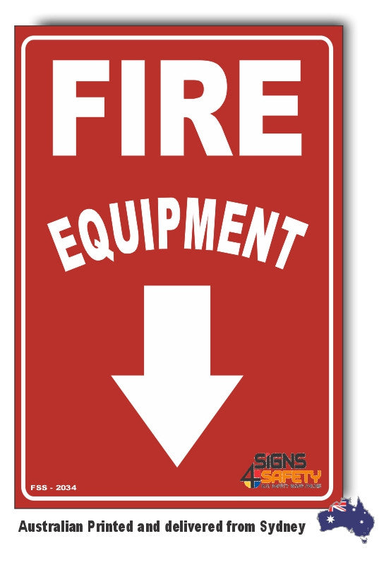 Fire Equipment Arrow Down Curved Sign