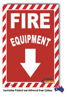 Fire Equipment Arrow Down Stiped Border Sign