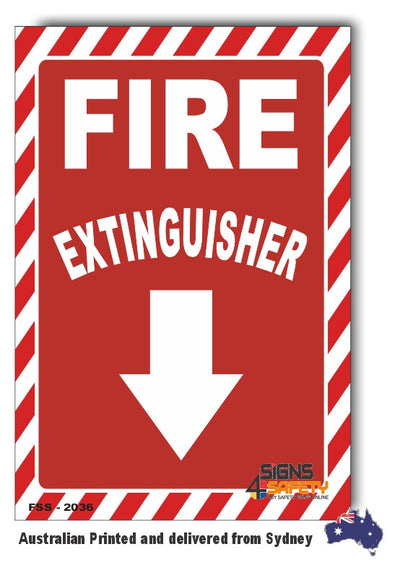 Fire Extinguisher Arrow Down Stiped Border Sign