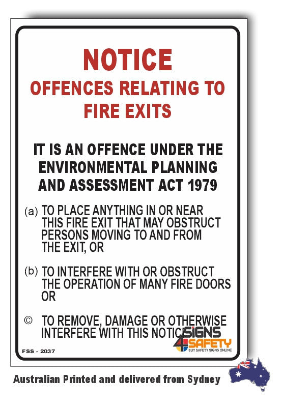 Notice, Offences Relating To Fire Exits Sign