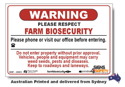 Warning - Please Respect, Keep to Roadways - Farm Biosecurity Sign