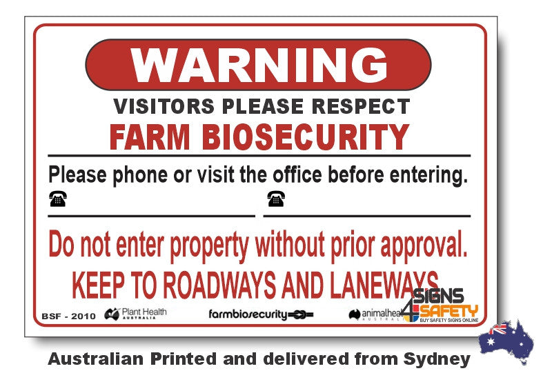Warning - Please Phone Office Two Numbers - Farm Biosecurity Sign