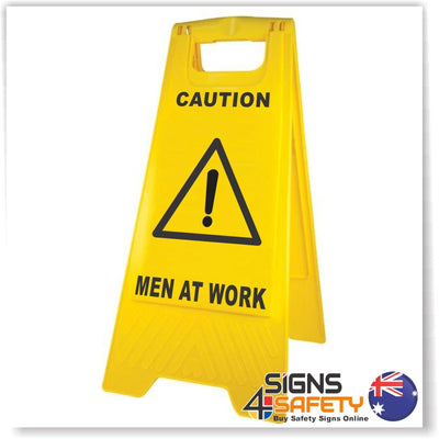 Caution Men At Work Sign / Stand Yellow Polypropylene