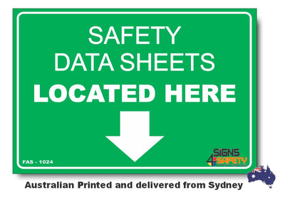 Safety Data Sheets Located Here - Arrow Down Sign