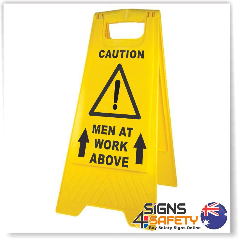Caution Men Working Above Sign / Stand Yellow Polypropylene