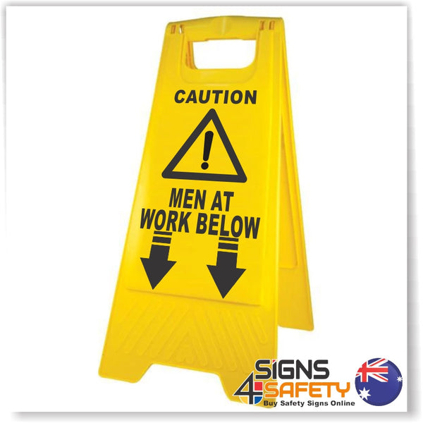 Caution Men Working Below Sign Yellow A-Frame Floor Stand| Signs4Safety