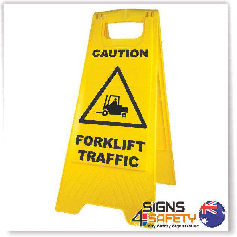 Caution Forklift Traffic Sign / Stand Yellow Polypropylene