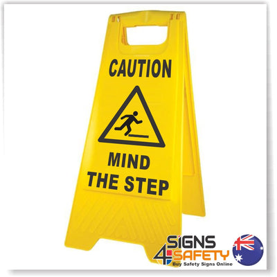 Caution Mind The Step Sign / Stand Yellow Polypropylene
