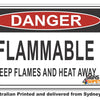 Danger Flammable, Keep Flames And Heat Away Sign