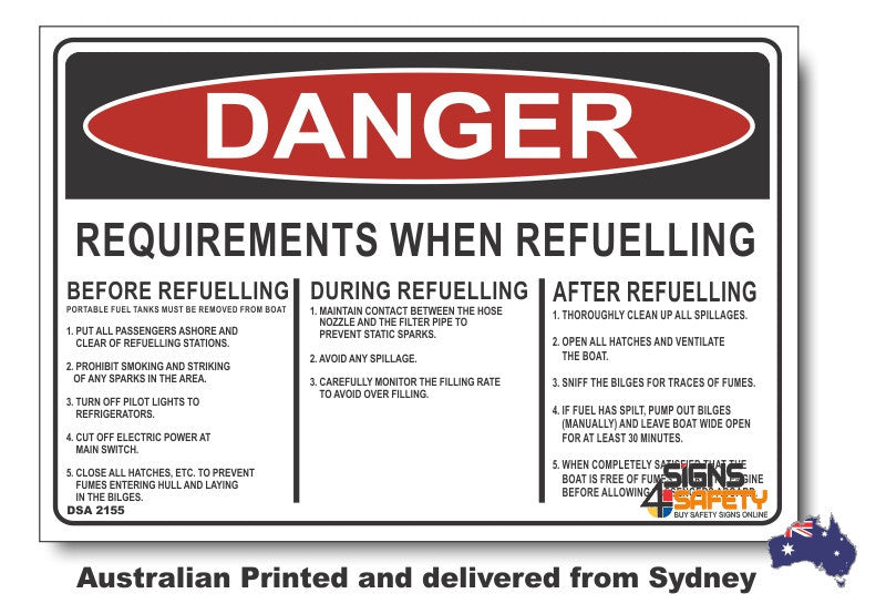 Danger Requirements When Refuelling Sign