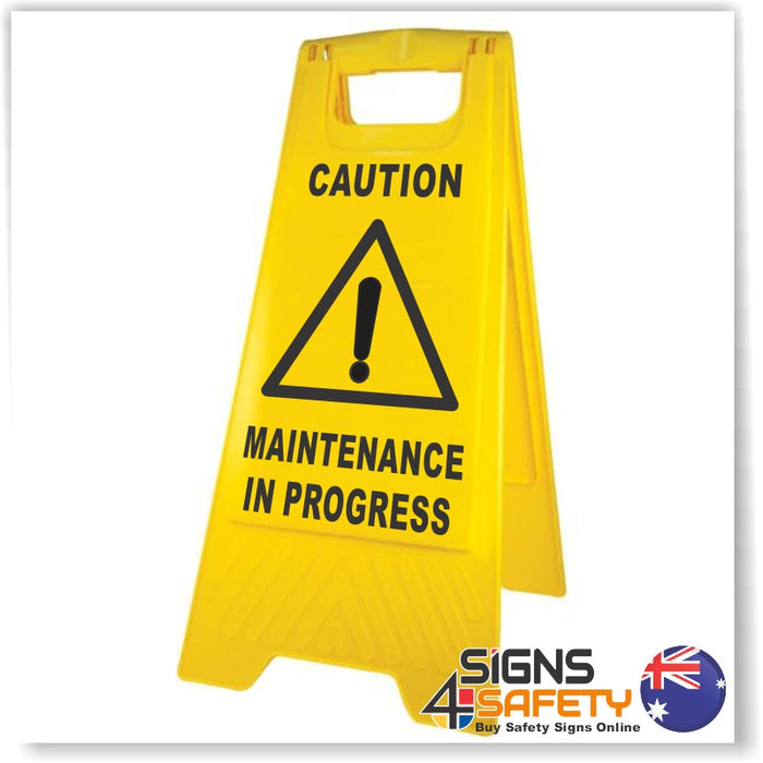Caution Maintenance In Progress Sign Yellow A-Frame Floor Stand ...