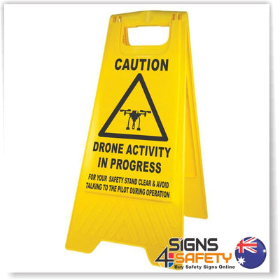 Caution Drone Activity In Progress Sign / Stand Yellow Polypropylene