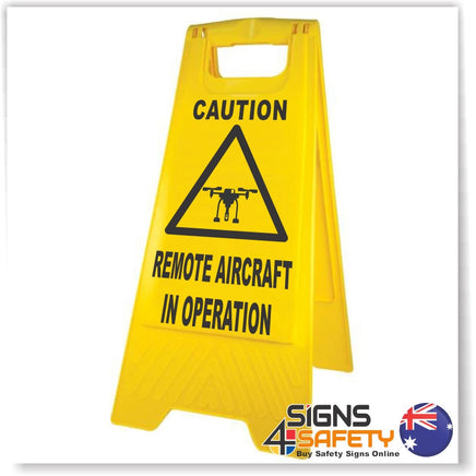 Caution Remote Aircraft In Operation Sign / Stand Yellow Polypropylene