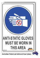 Anti-Static Gloves Must Be Worn In This Area Sign