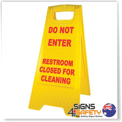 Do Not Enter, Restroom Closed For Cleaning Sign / Stand Yellow Polypropylene