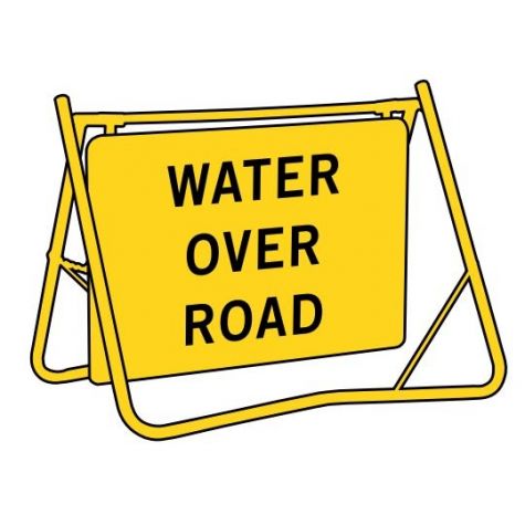 Water Over Road Sign - 900 x 600mm - Swing Stand Sign For Road Works