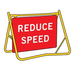 Reduce Speed Sign - 900mm x 600mm - Swing Stand Sign For Road Works